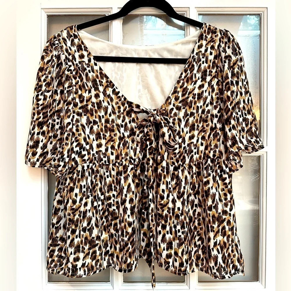 Banana Republic | Leopard Print Blouse Bow Tie Back Blouse Women’s Size Medium M - Picture 2 of 8